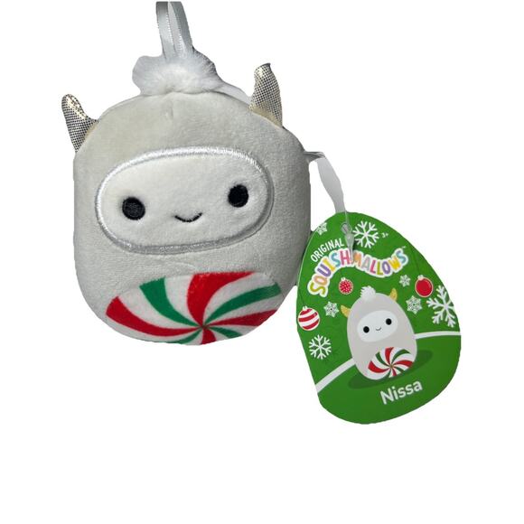 Squishmallow Nissa Yeti Peppermint Swirl 4"‎ Plush Christmas Ornament Gray HTF - Picture 1 of 9